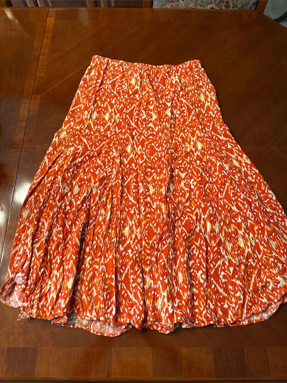 Laura Scott Orange and Cream Printed Maxi Skirt